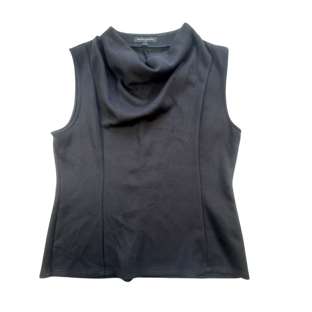 Banana Republic Scuba Cowl Neck Top Black Sleeveless Womens L Workwear Stretch